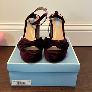 Draper James Burgundy Velvet Platform Sandals with Ankle Strap